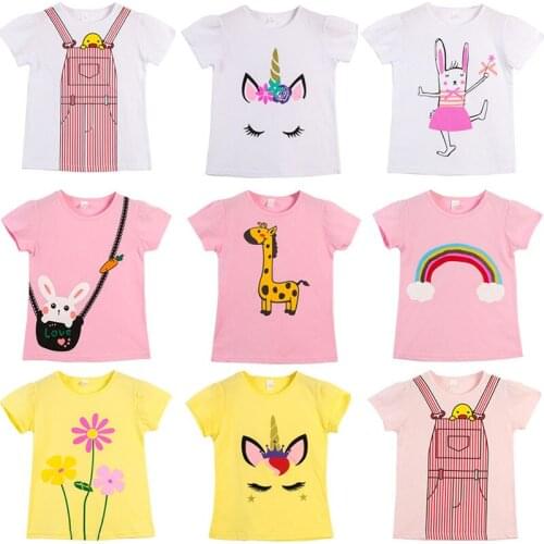 New Childrens Short-Sleeved T-shirt Cartoon Giraffe Round Neck Girls Blouse Half Sleeve