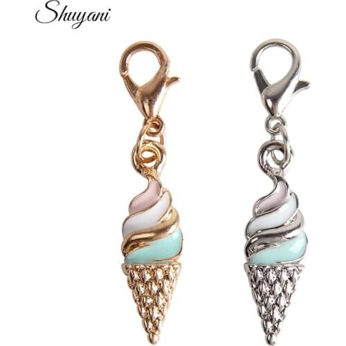 20PCS/Lot Ice Cream Floating Charms Pendant Enamel Dangle with Lobster Clasp for Jewelry Making Accesssory