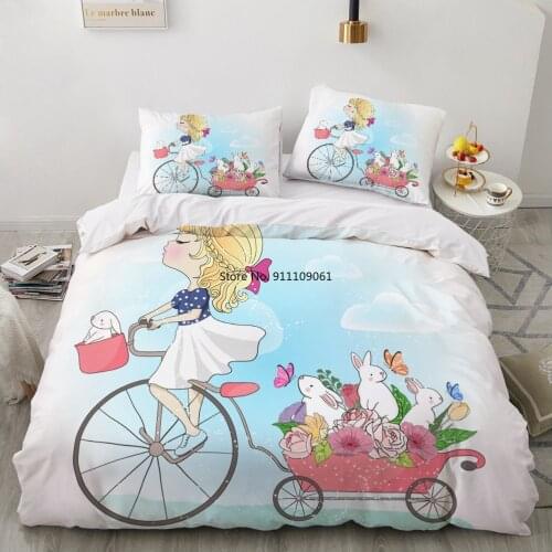 Nordic Girl Pink Blue Unicorn Bedding Soft Bedspread for Children Baby Girl Room Double Bed Home Comfortable Down Duvet Cover