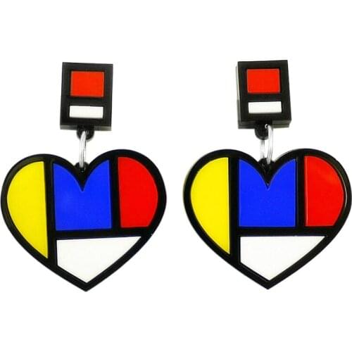 Simple fashionable Geometry mixed color Drop Earrings peach heart Contrast color earrings Korea Female Jewelry Wholesale E18018