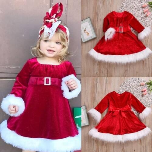 Gril Christmas Dress Kid Newborn Baby Girls Red Dress Princess Velvet Plush Party Xmas Dress For Girls New Year Girls Dresses