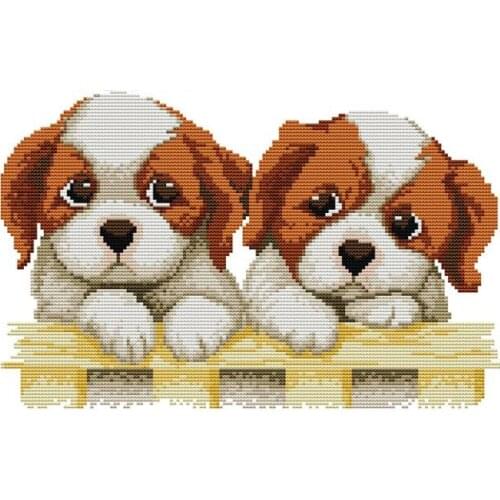 DIY Hand Knitting Print Cross Stitch Set Embroidery Set 11CT Two Puppy Patterns Cross Stitch 46 * 32cm Home Decoration CNIM Hot