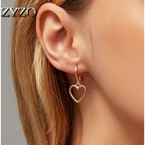ZYZQ Simple Design Classic Hollow Heart Drop Earrings For Women New Brand Fashion Ear Cuff Piercing Dangle Earring Gifts