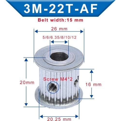 Timing Pulley 3M22T Inner Bore 5/6/6.35/8/10/12 mm Aluminum Belt Pulley Slot Width 16 mm Fit For 3M-synchronous belt Width 15 mm