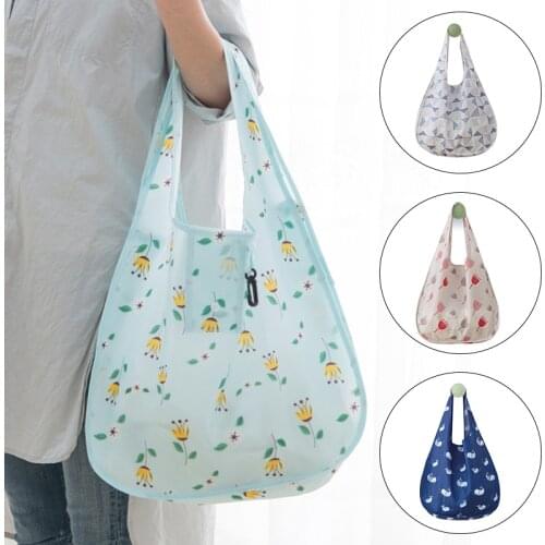 Big Size Reusable Folding Shopping Bags Grocery with Pouch Waterproof Eco Portable Shoulder Handbag Polyester Travel Tote