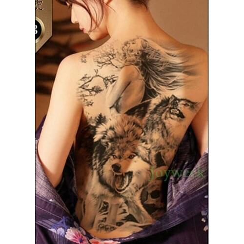 Waterproof Temporary Tattoo Sticker wolf and girl whole back tattoo large tatto stickers flash tatoo fake tattoos for women