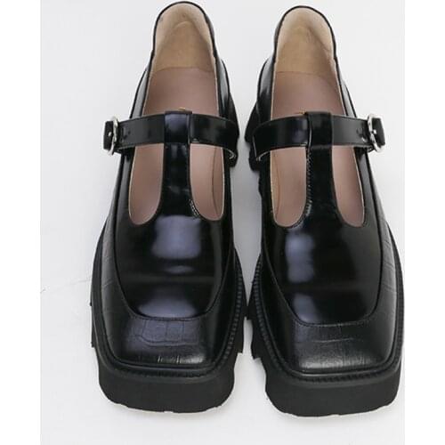 MUMANI Woman‘s 2021 New Mary Janes Shoes Genuine Leather Med Heels Thick-soled Platform Shoes Retro Square Toe Lady Footwear