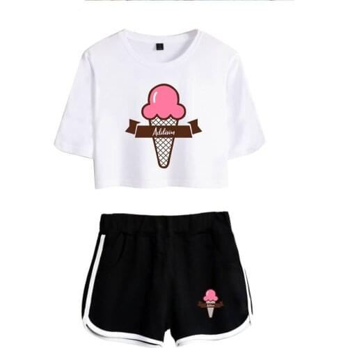 Hot White Addison Rae Exposed Navel T-shirt+Black shorts womens two-piece sets Fashion Summer Addison Rae girls two-piece
