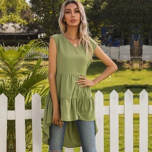 Women Irregular Dresses 2021 Summer Fashion Femme Office Lady Sleeveless Dresses Elegant Solid Ruffles Dress Women Clothing