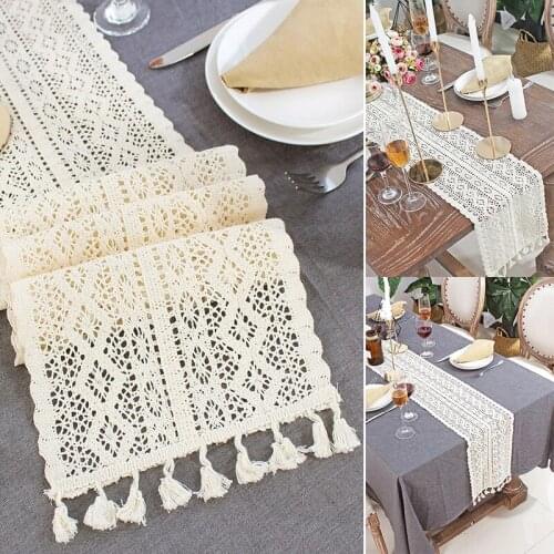 1Pcs Hollow Tablecloth Nordic Romance Lace Table Cover Tassel Crochet Table Runner Wedding Decor