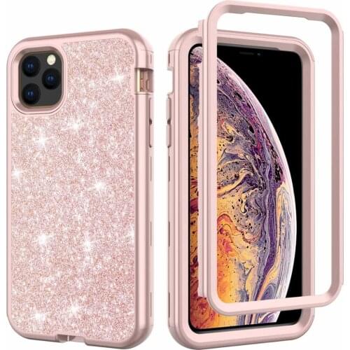 360 Full Glitter Hybrid Armor Case For iPhone 12 11 Pro MAX Coque PC Silicon Bumper For iPhone XS MAX XR 7 8Plus Case Shockproof
