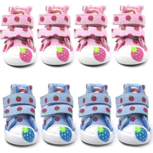 4Pcs/set Pet Dogs Shoes Autumn Winter Outdoor Warm Anti-Slip Rain Snow Boots Breathable Casual Puppy Canvas Sneakers Dropship