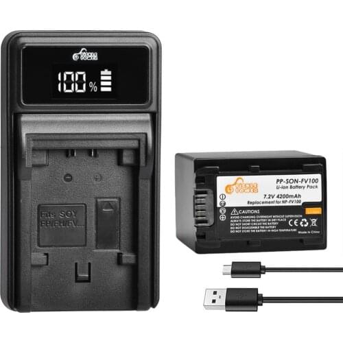 4200mAh NP FV100 NP-FV100 FV100 Battery + LED Charger for Sony NP-FV30 NP-FV50 NP-FV70 SX83E SX63E FDR-AX100E AX100E