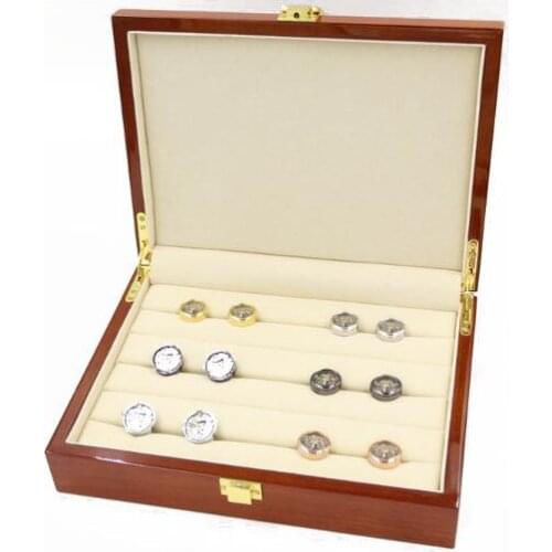 5pcs Painted Wooden Cufflinks Box 24x18x5.5cm 20pairs Capacity Gift Box Cuff Links/Ring/Earring Display Carrying Case Organizer