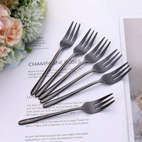 6Pcs/Set Black Fork Set Tea Cake Snack Fork Dinnerware Cutlery Mirror Polished Stainless Steel Tableware Dessert Fruit Fork