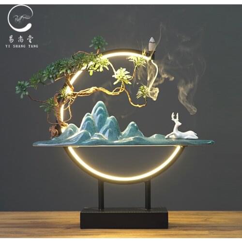 Ceramic Incense Burner Holder Tower Waterfall Incense Burner Led Light Ceramic Backflow Waterfall Incense Burner Incense Holder
