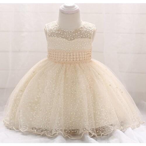 Baby Girl Beading Champagne Tulle Christening Princess Toddler Birthday Party Ball Gown Dress Newborn Children Baptism 1 Years
