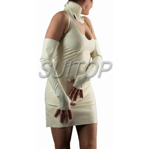 White color Rubber dresses Chinese style Latex Black color with gloves and neck