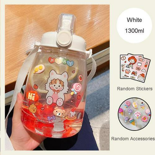 1.3L Large Capacity Water Bottle With DIY Sticker Kawaii Cup With Straw Portable Sport Jug Bottles Leakproof Big Belly Water Cup