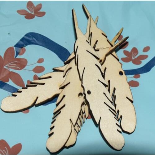 10Pcs Feather Wooden Chips DIY Decorative Embellishment Crafts Home Decorations Scrapbook Hand-made Graffiti