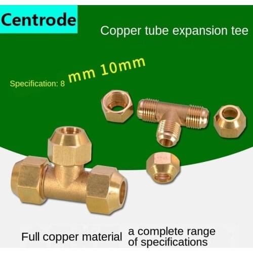 Gas copper tube flared joint copper tube free welding trumpet air conditioning refrigeration socket 8/10 equal diameter tee