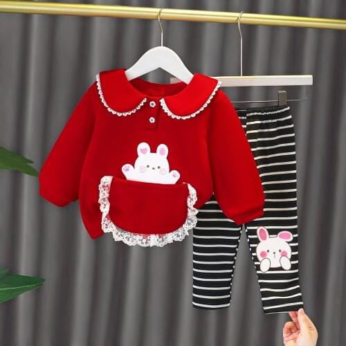 Toddler Top Pants Suit for Girl Autumn Winter Long Sleeved Children Clothing Set Girls Cartoon Shirt Trousers Two-piece Outfits