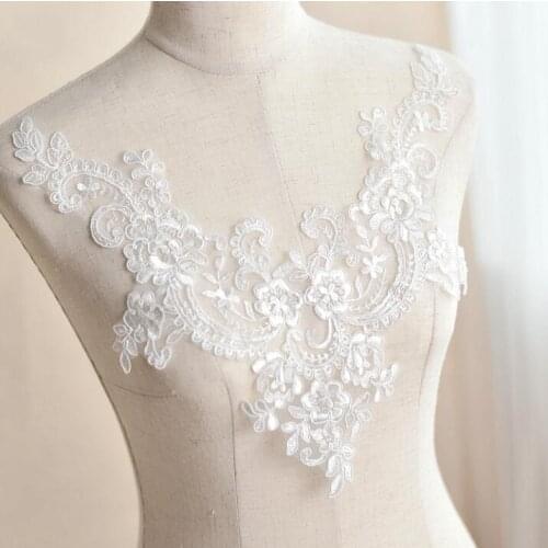 1 Piece Off White Embroidery Flower Lace Neckline DIY Lace Collar Trim Clothes Sewing Applique for Sewing Wedding Crafts