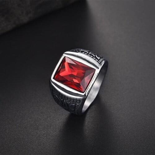 Square Zircon Stone Men Ring Vintage Titanium Stainless Steel Seal Rings Punk Hiphop Male Finger Jewelry Wholesale Anel
