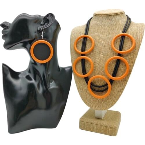 Multicolor Circle Necklace Earring Sets For Women Unique Rubber Rope Jewelry Sets Gothic Clothes Sweater Chain Accessories Gift