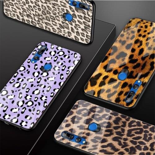 Fashion Leopard fur Tempered Glass Phone Case For Huawei honor 8X 9 10i 20i 20Lite 20Pro 30 Pro Cover Shell