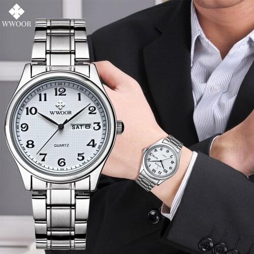 WWOOR 2021 Mens Watches Luxury Business Watch Mens Waterproof Week Date Watch Fashion Male Clock Wrist Watch Relogio Masculino