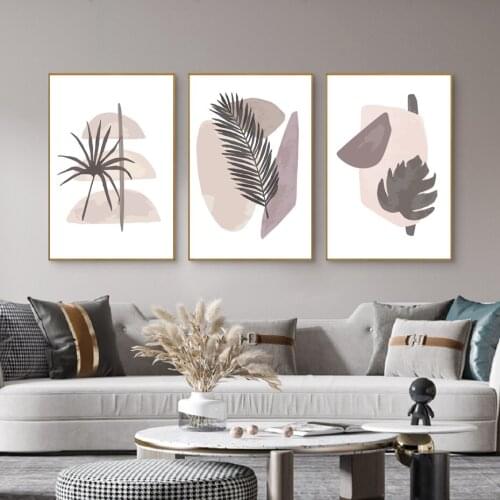 Nordic Pink and Grey Leaf Wall Art Printed Abstract Canvas Painting Gifts Posters and Prints for Living Room Interior Home Decor