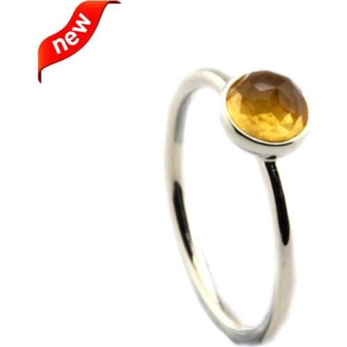 November Droplet Rings With Citrine Crystal 100% 925 Sterling Silver Fine Jewelry Free Shipping