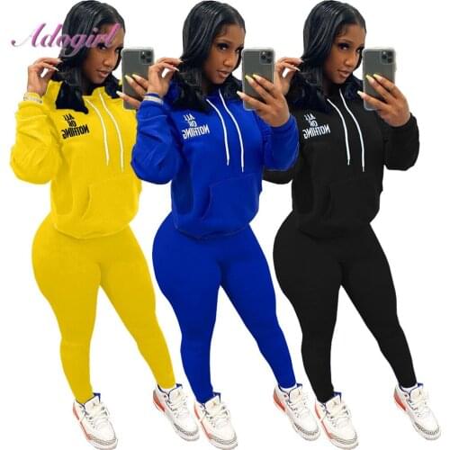 Autumn Fitness Workout Two Piece Sets Casual Solid Letter Print Long Sleeve Hoodies Tops Sweatpants Suit Outfit Sport Tracksuit