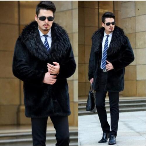 Autumn faux mink leather jacket mens winter thicken warm fur leather coat men slim jackets jaqueta couro fashion big fur collar