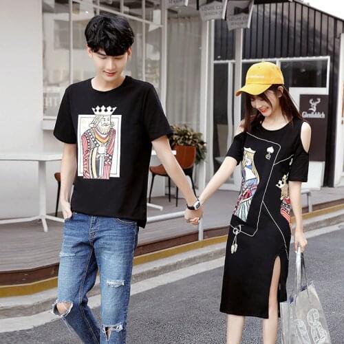 Korean couple clothing tshirts college fashion style pair lovers women summer beach dress family matching clothes outfit wear 15