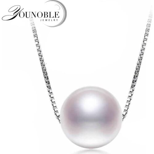 Genuine Round Natural Pearl Necklace & Pendant Girl,freshwater pearl pendant 925 Sterling Silver necklace 45cm women best gift