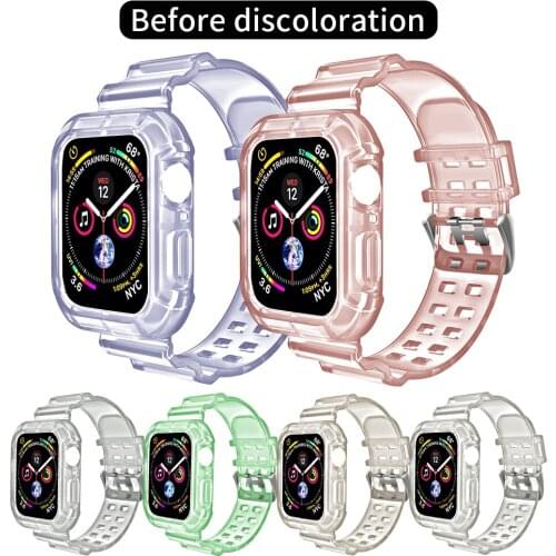Transparent Discolora Strap For Apple Watch Series 7 6 5 4 3 2 SE Correa Silicone Sport Bracelet Iwatch Band 38MM 40MM 42MM 44MM
