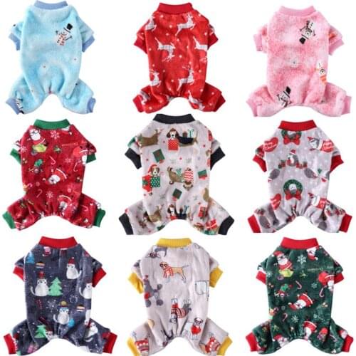 Christmas Pet Clothes Winter Dog Jumpsuit Fleece Warm Dog Pajamas Snowflake Elk Xmas Dog Costume Puppy Overalls Chihuahua French