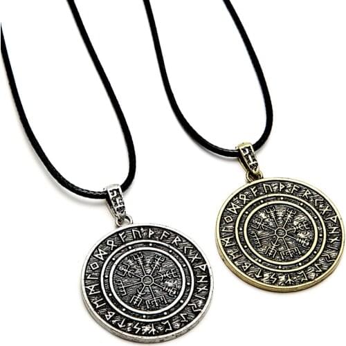 Odin Symbol Necklaces Ancient Thor Hammer Runic Rune Amulet Vegvisir Compass Nordic Talisman Pendant Necklace For Women Jewelry