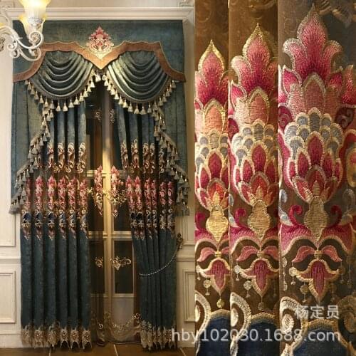 Chenille European Style Embroidered Curtains for Living Room Bedroom Hollow Water-soluble Embroidery High-end Curtain Valance