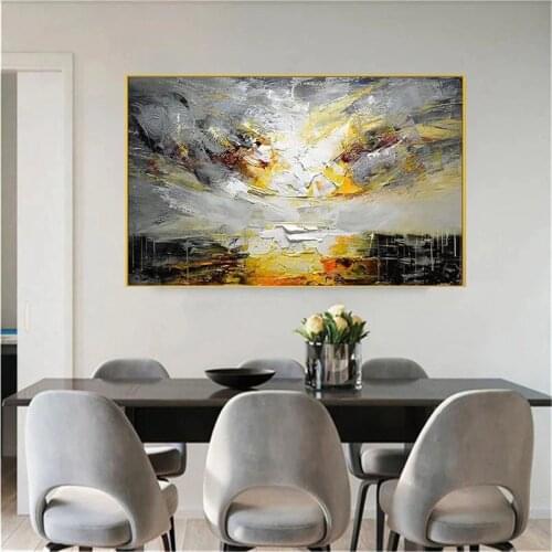 Modern Oil painting Handmade Abstract Gray Texture Picture Knife Wall Art Canvas Painting For Living Room Bedroom No Frame