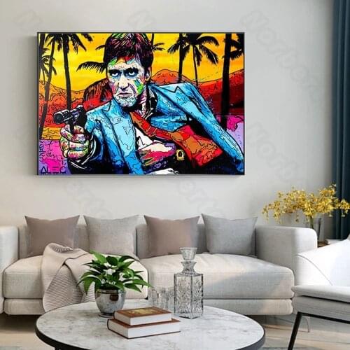 Modern Graffiti Portrait Tony Montana Street Art Canvas Print Painting Abstract Figure Picture for Living Room Bedroom Decoratio