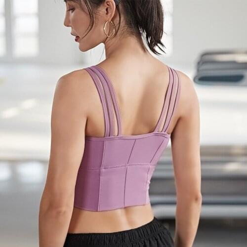 Muti Spaghetti Straps Sports Bras Top Women Solid Push Up Workout Jogger Bras Fitness Crop Tops With Fixed Chest Pad