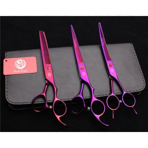 7" 19.5cm Japan Violet Purple Dragon Grooming-for-dogs Straight Cutting Shears Thinning Scissors Pets Hair Clipper Add Bag Z3002