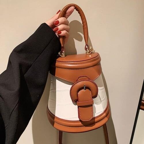 Stone pattern Tote bag Contrast color Bucket bag 2021 New PU Leather Womens Designer Handbag Travel Shoulder Messenger Bag