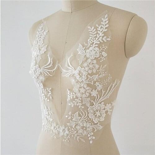 Wedding Dress Veil Clothing DIY Decoration Embroidery Shiny Beaded Lace Patch