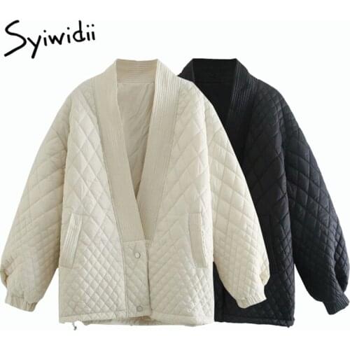 Syiwidii Design Winter Coat Women Elegant Vintage Oversized Autumn Jacket High Quality Long Sleeve Loose Black Argyle Outwear