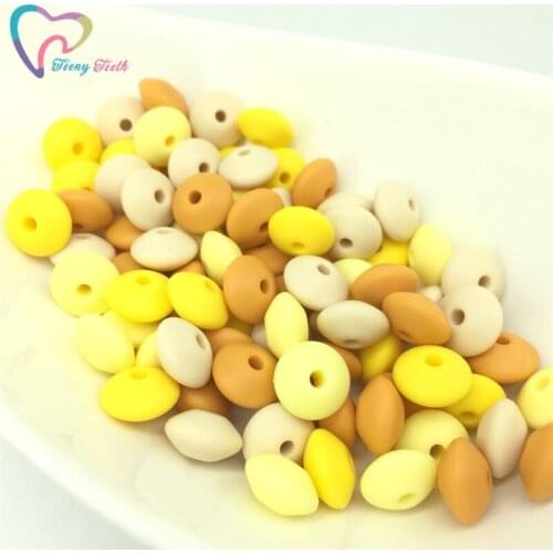 Teeny Teeth 50 PCS Mango Yellow Peach Mix Combo Silicone Spacer Beads Lentil Abacus Teething Loose Beads DIY Jewelry Soft Lentil