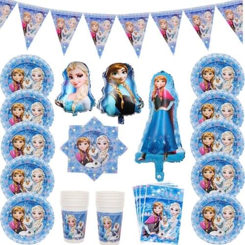 High Quality Elsa Princess Design Party Supplies Birthday Party Decoration Gift Bag Paper Cups Plate Spoon Kid Shower Disposable